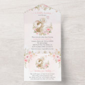 Cute Bunny, Butterfly, Pink Flowers, Baby Shower オールインワン招待状 (内側)