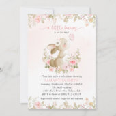 Cute Bunny, Butterfly, Pink Flowers, Baby Shower 招待状 (正面)