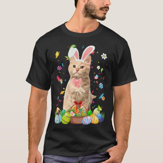 Cute Bunny Cat With Easter Egg Basket Happy Easter Tシャツ (正面)