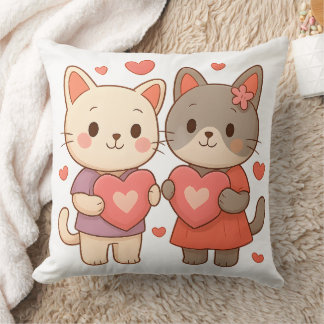 Cute Bunny Cats Heart Throw Pillow クッション