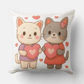 Cute Bunny Cats Heart Throw Pillow クッション (正面)