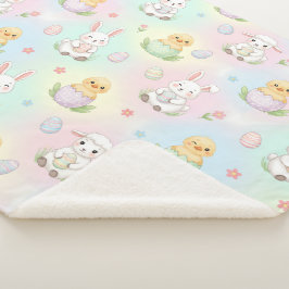 Cute Bunny Chick & Lamb Easter Pattern シェルパブランケット