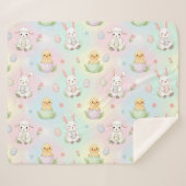 Cute Bunny Chick & Lamb Easter Pattern シェルパブランケット (正面(横))