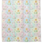 Cute Bunny Chick & Lamb Easter Pattern シャワーカーテン (正面)