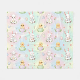 Cute Bunny Chick & Lamb Easter Pattern フリースブランケット