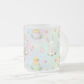 Cute Bunny Chick & Lamb Easter Pattern フロストグラスマグカップ