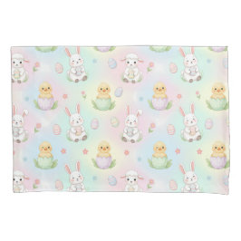 Cute Bunny Chick & Lamb Easter Pattern 枕カバー