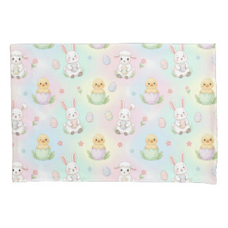 Cute Bunny Chick & Lamb Easter Pattern 枕カバー