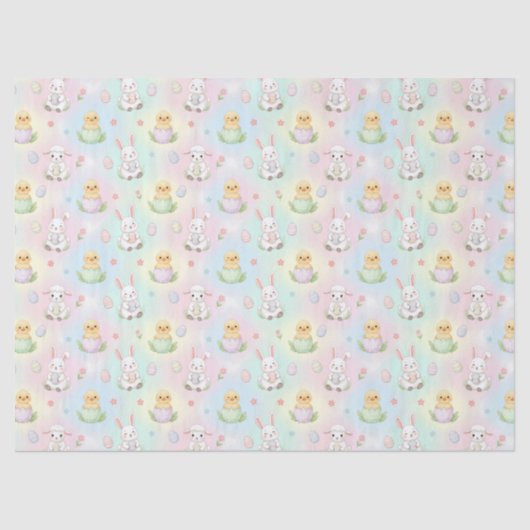 Cute Bunny Chick & Lamb Easter Pattern 薄葉紙 (正面)
