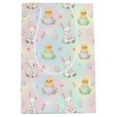 Cute Bunny Chick & Lamb Easter Pattern Kids  ミディアムペーパーバッグ (正面)