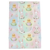 Cute Bunny Chick & Lamb Easter Pattern Kids  ミディアムペーパーバッグ (裏面)