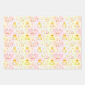 Cute Bunny Chick & Lamb Easter Pattern Kids  ラッピングペーパーシート (正面3)