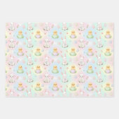 Cute Bunny Chick & Lamb Easter Pattern Kids  ラッピングペーパーシート (正面)
