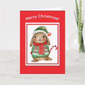 Cute bunny christmas card with candy cane シーズンカード (正面)