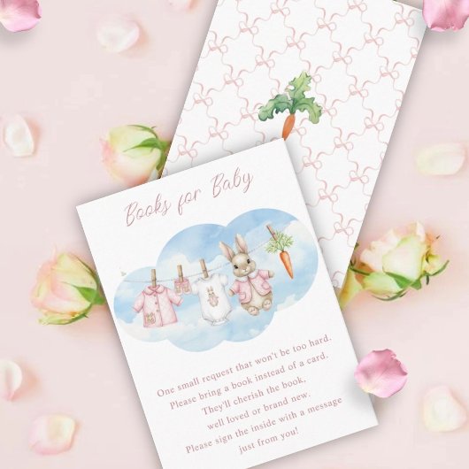 Cute Bunny Clothesline Baby Shower Book Request エンクロージャーカード