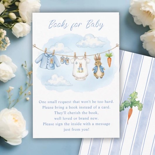 Cute Bunny Clothesline Baby Shower Book Request エンクロージャーカード