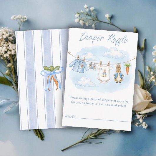 Cute Bunny Clothesline Baby Shower Diaper Raffle エンクロージャーカード