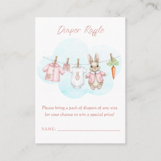 Cute Bunny Clothesline Baby Shower Diaper Raffle エンクロージャーカード (正面)
