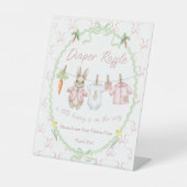 Cute Bunny Clothesline Baby Shower Diaper Raffle 台座サイン (正面)