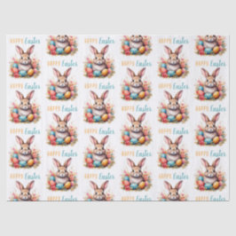 Cute Bunny Colorful Eggs Flowers Happy Easter 薄葉紙
