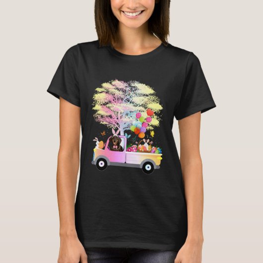 Cute Bunny Dachshund Dog & Eggs On Truck Wiener Ea Tシャツ (正面)