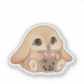 Cute Bunny Drinking Boba Tea Sticker シール (正面)