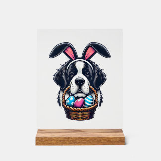 Cute Bunny Ear Saint Bernard Dog Easter Egg Owner  アクリルサイン