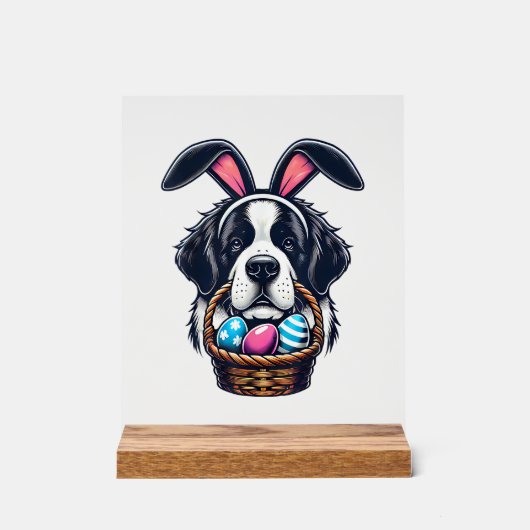 Cute Bunny Ear Saint Bernard Dog Easter Egg Owner アクリルサイン (正面)