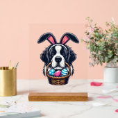 Cute Bunny Ear Saint Bernard Dog Easter Egg Owner アクリルサイン (ウェディング)