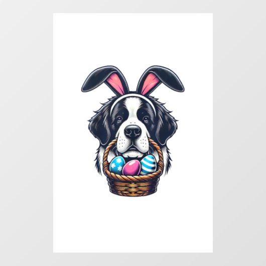 Cute Bunny Ear Saint Bernard Dog Easter Egg Owner  ウィンドウサイン (シート)