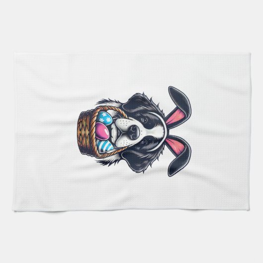 Cute Bunny Ear Saint Bernard Dog Easter Egg Owner  キッチンタオル (横)