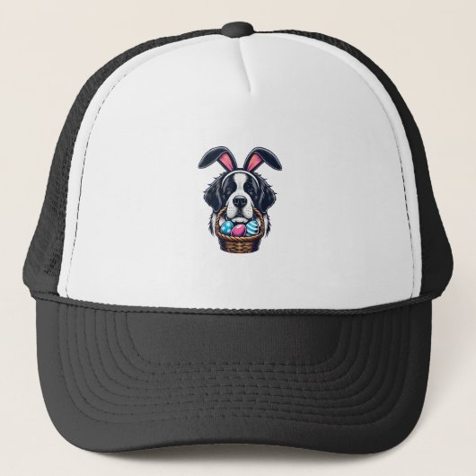 Cute Bunny Ear Saint Bernard Dog Easter Egg Owner  キャップ (正面)