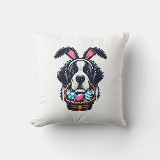Cute Bunny Ear Saint Bernard Dog Easter Egg Owner  クッション (正面)
