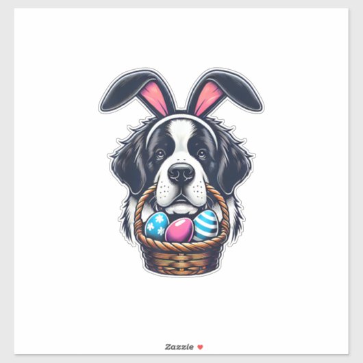 Cute Bunny Ear Saint Bernard Dog Easter Egg Owner  シール (シート)