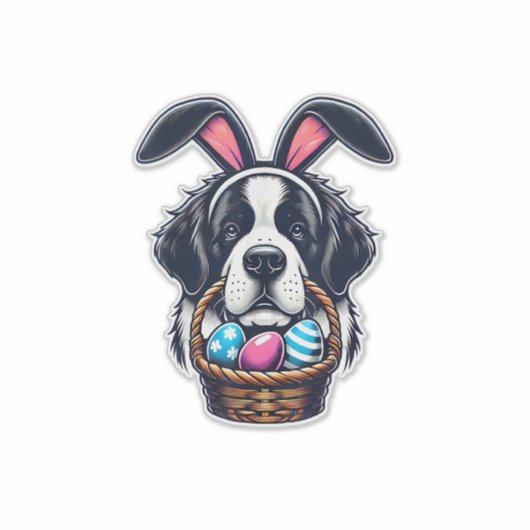 Cute Bunny Ear Saint Bernard Dog Easter Egg Owner  シール (正面)