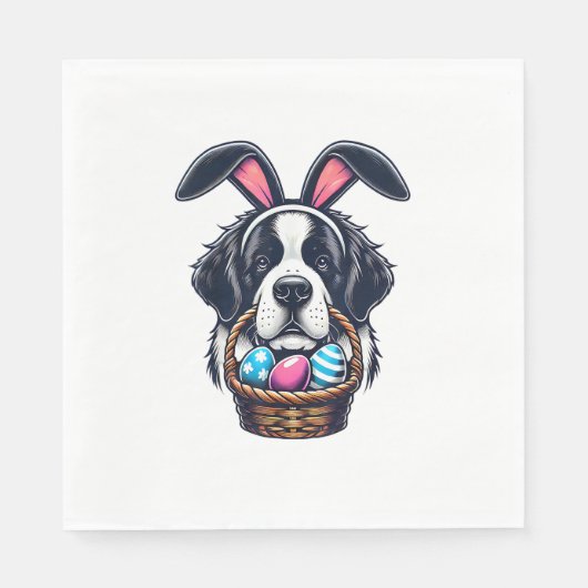 Cute Bunny Ear Saint Bernard Dog Easter Egg Owner  スタンダードランチョンナプキン (正面)