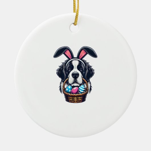 Cute Bunny Ear Saint Bernard Dog Easter Egg Owner  セラミックオーナメント (正面)