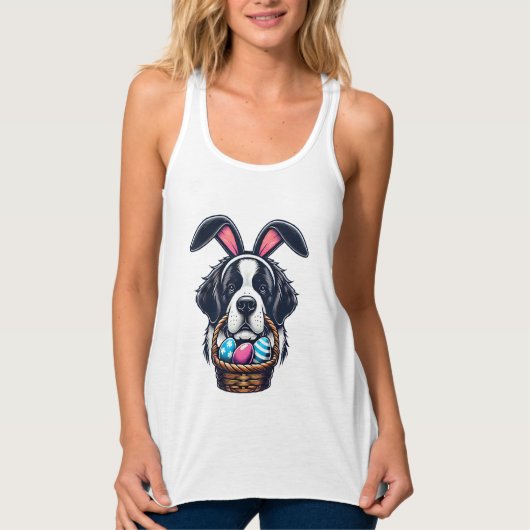 Cute Bunny Ear Saint Bernard Dog Easter Egg Owner  タンクトップ (正面)