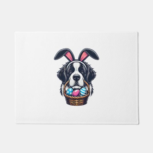 Cute Bunny Ear Saint Bernard Dog Easter Egg Owner  ドアマット (正面)