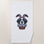 Cute Bunny Ear Saint Bernard Dog Easter Egg Owner  ビーチタオル (正面)