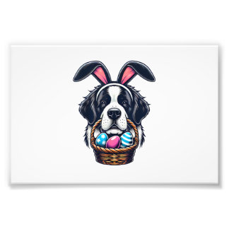 Cute Bunny Ear Saint Bernard Dog Easter Egg Owner  フォトプリント