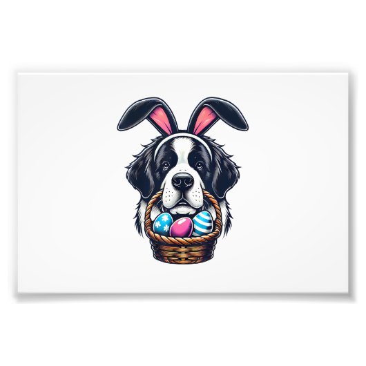 Cute Bunny Ear Saint Bernard Dog Easter Egg Owner  フォトプリント (正面)
