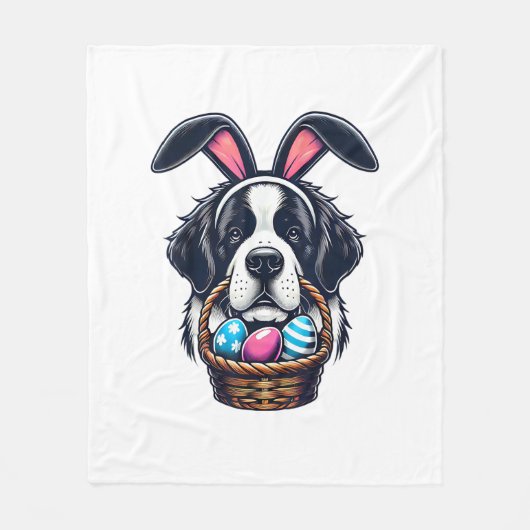 Cute Bunny Ear Saint Bernard Dog Easter Egg Owner  フリースブランケット (正面)