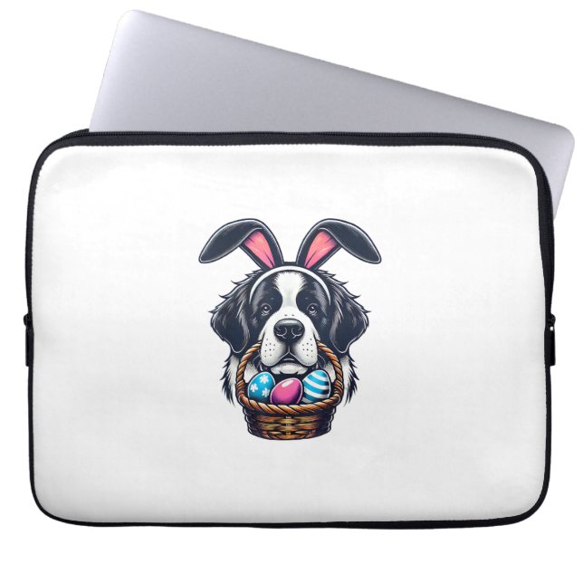 Cute Bunny Ear Saint Bernard Dog Easter Egg Owner  ラップトップスリーブ (正面)