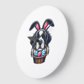 Cute Bunny Ear Saint Bernard Dog Easter Egg Owner  ラージ壁時計 (傾斜)