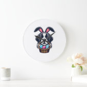 Cute Bunny Ear Saint Bernard Dog Easter Egg Owner  ラージ壁時計 (ホーム)