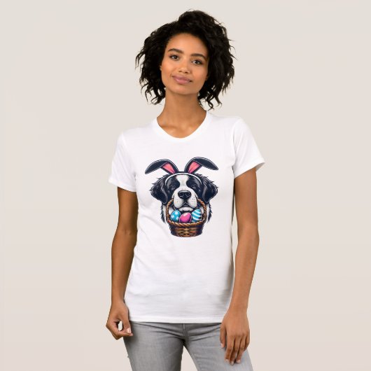 Cute Bunny Ear Saint Bernard Dog Easter Egg Owner  Tシャツ (正面フル)