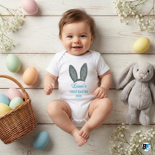 Cute Bunny Ears Boy First Easter 2026 Personalized ベビーボディスーツ