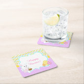 Cute Bunny Easter Egg Hunt スクエアペーパーコースター (インサイチュ)