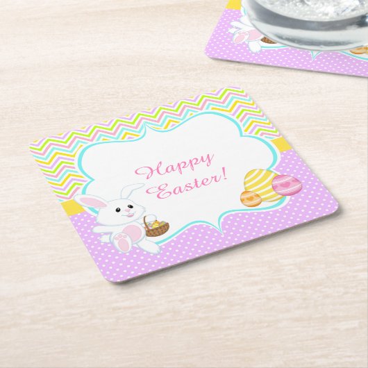 Cute Bunny Easter Egg Hunt スクエアペーパーコースター (アングル)